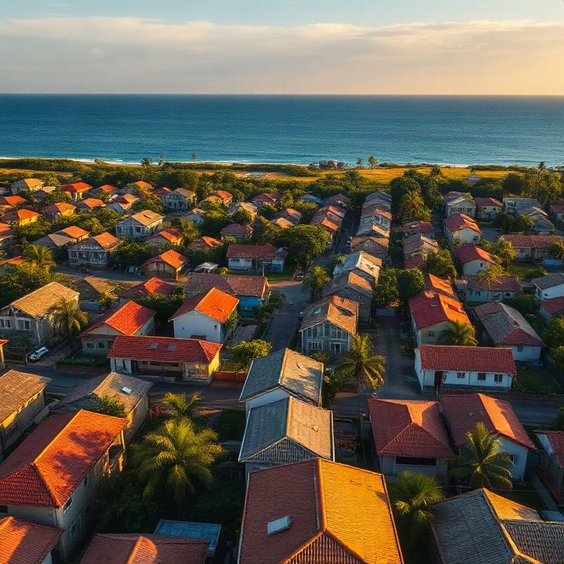 Aerial view of Mombasa's Nyali suburb with the Indian Ocean behind residential rooftops